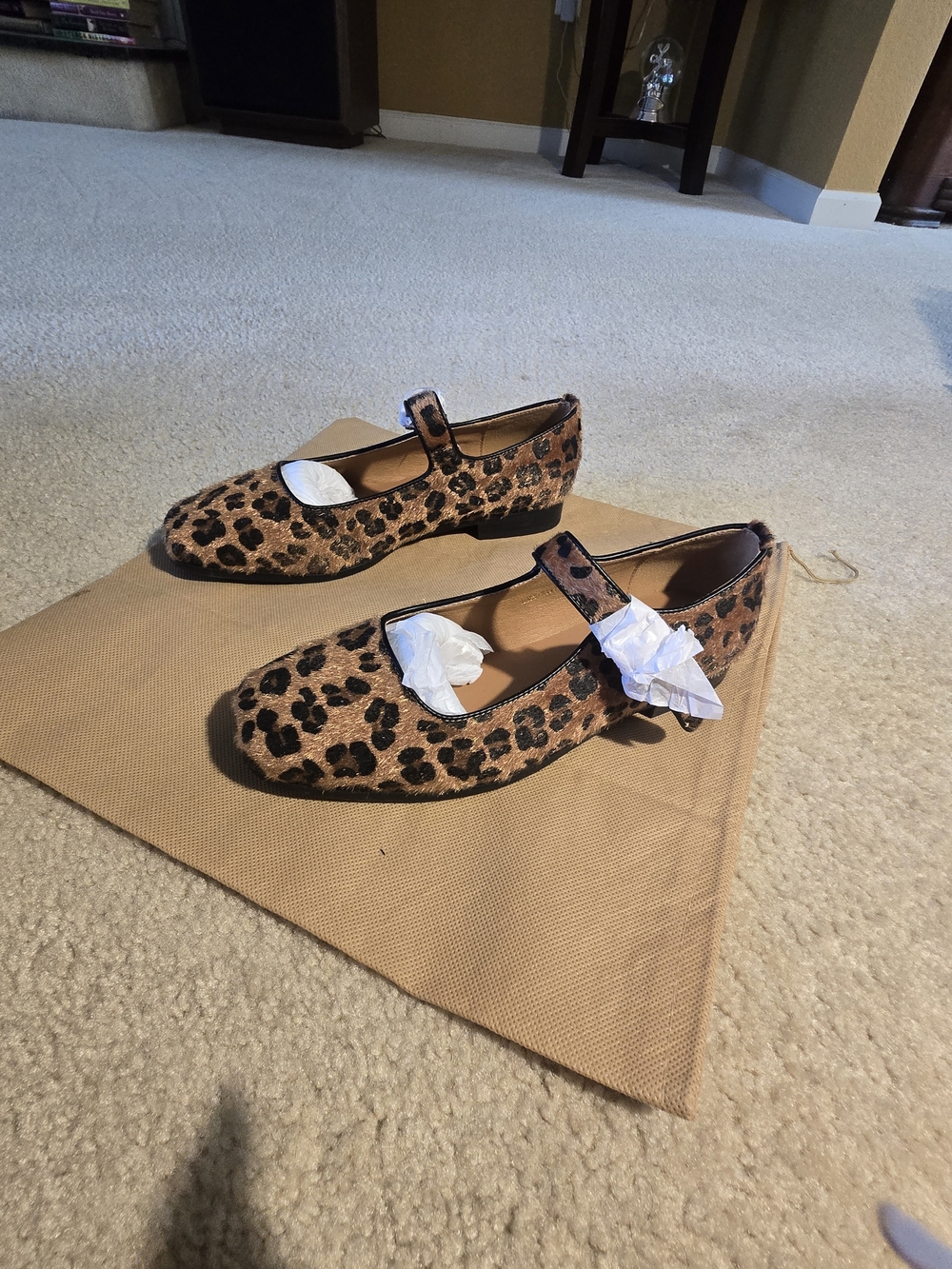 Girls Leopard Print Mary Jane Flats - Brown/Black